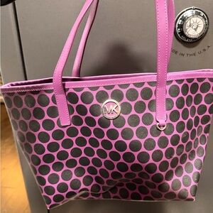 Michael Kors Purple and Black Polka Dot Tote Bag